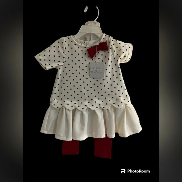Maggie and Zoe 3 piece Matching Polka dot top and headband with red pants - Picture 1 of 4